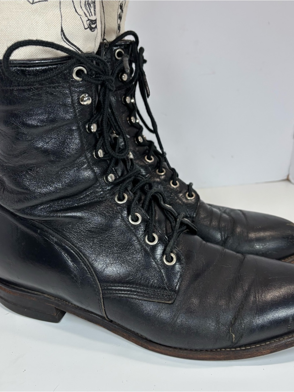 Justin Western 506 Leather Boots Mens 10.5 D Roper Kiltie Vintage Lace Up Black